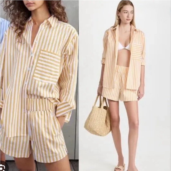 AYR Tops - AYR Yellow White The Deep End Oversized Cotton Striped Button Down Shirt Size XS